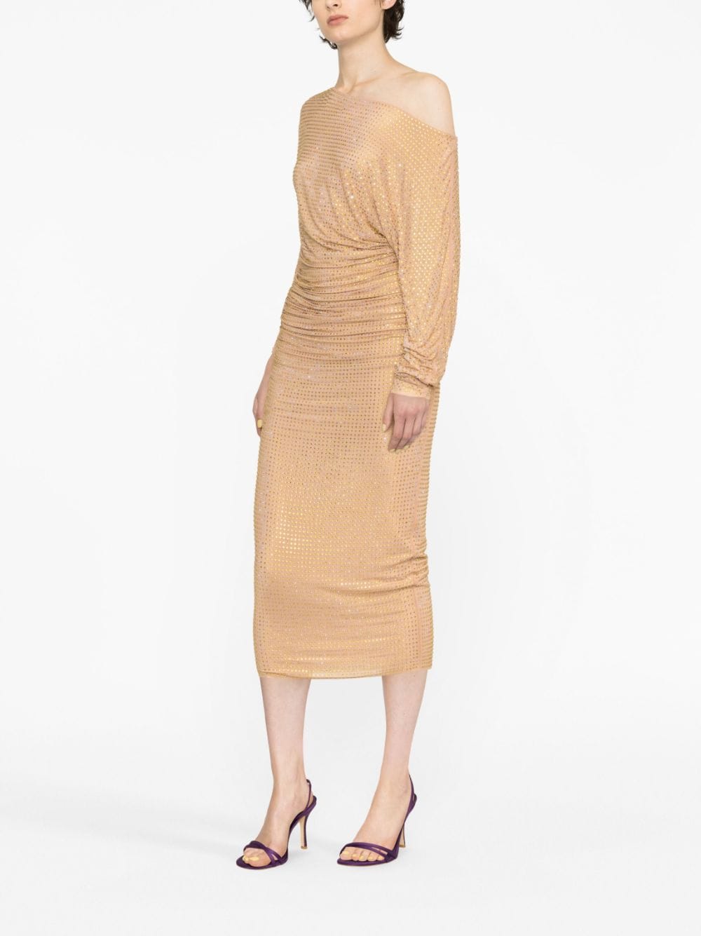 Shop Self-portrait Rhinestone-embellished Midi Dress In Neutrals