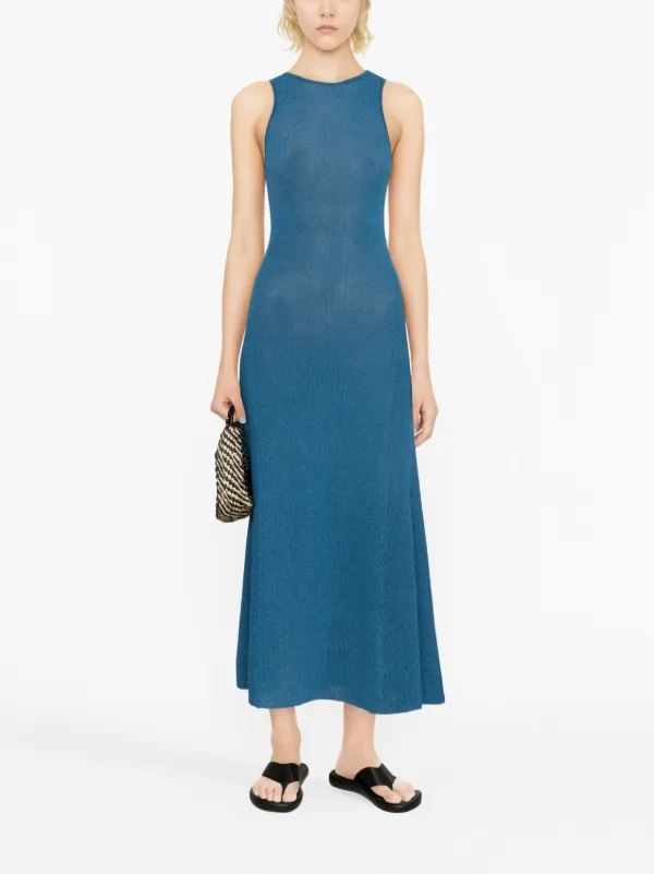 GANNI Metallic Ribbed Midi Dress | Blue | FARFETCH ID