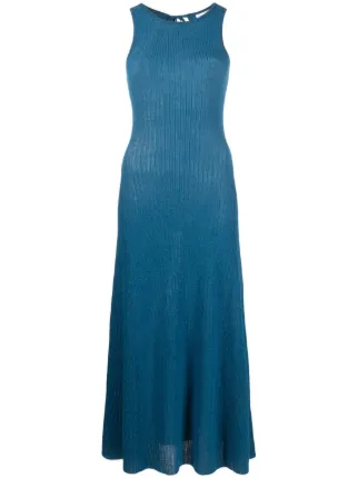 ganni metallic ribbed-knit midi dress Ribbed | Blue inv-66