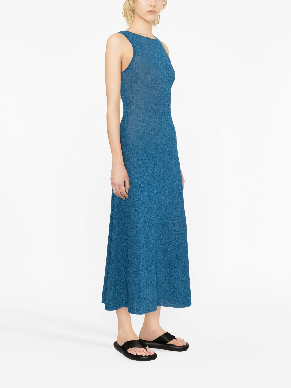 Shop Ganni Metallic Ribbed Midi Dress In Blue