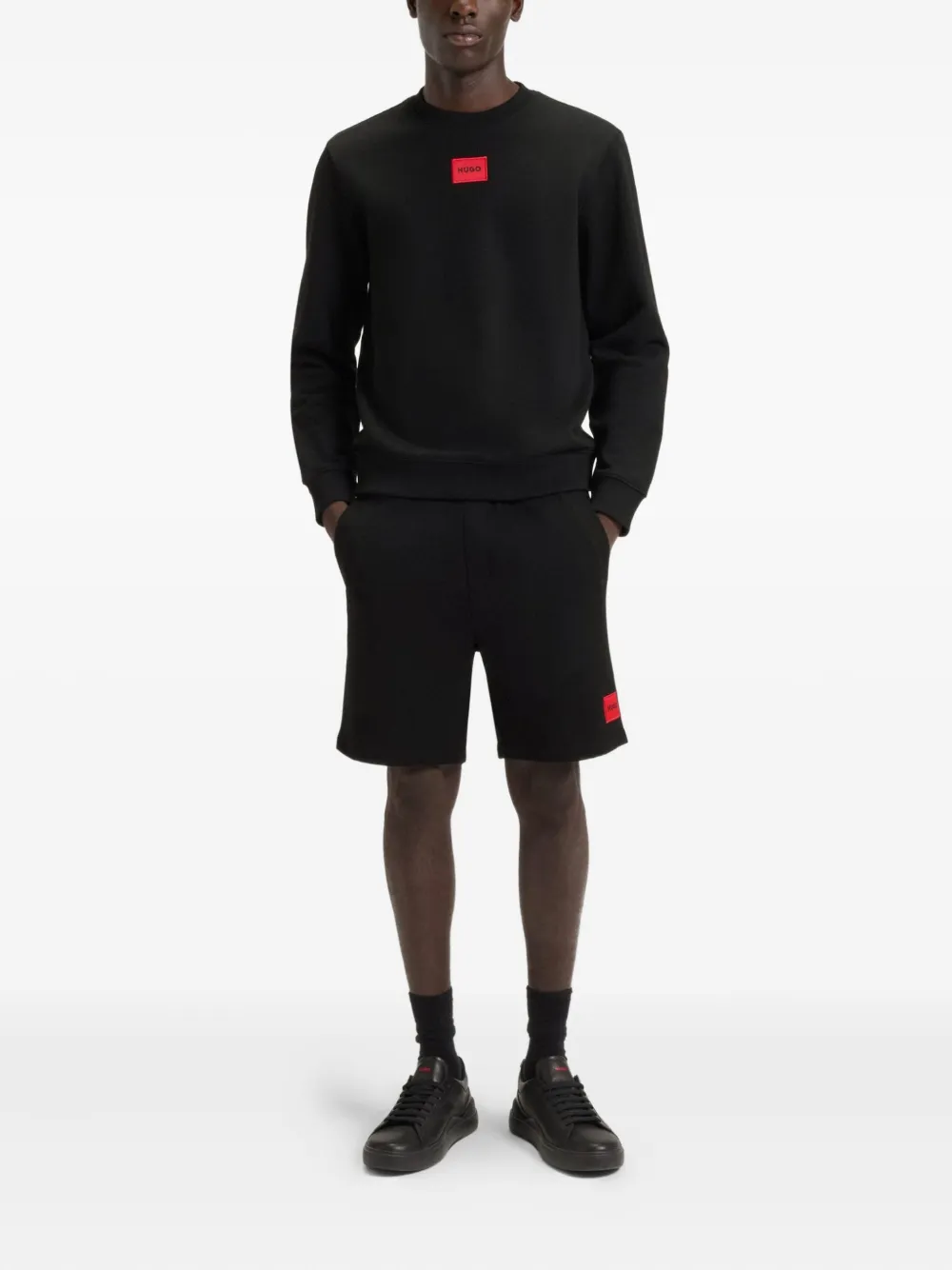 Hugo Boss Logo-plaque Drawstring Shorts In Black