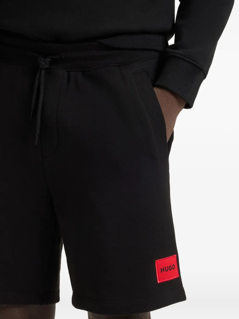 Hugo Boss Logo-plaque Drawstring Shorts In Black