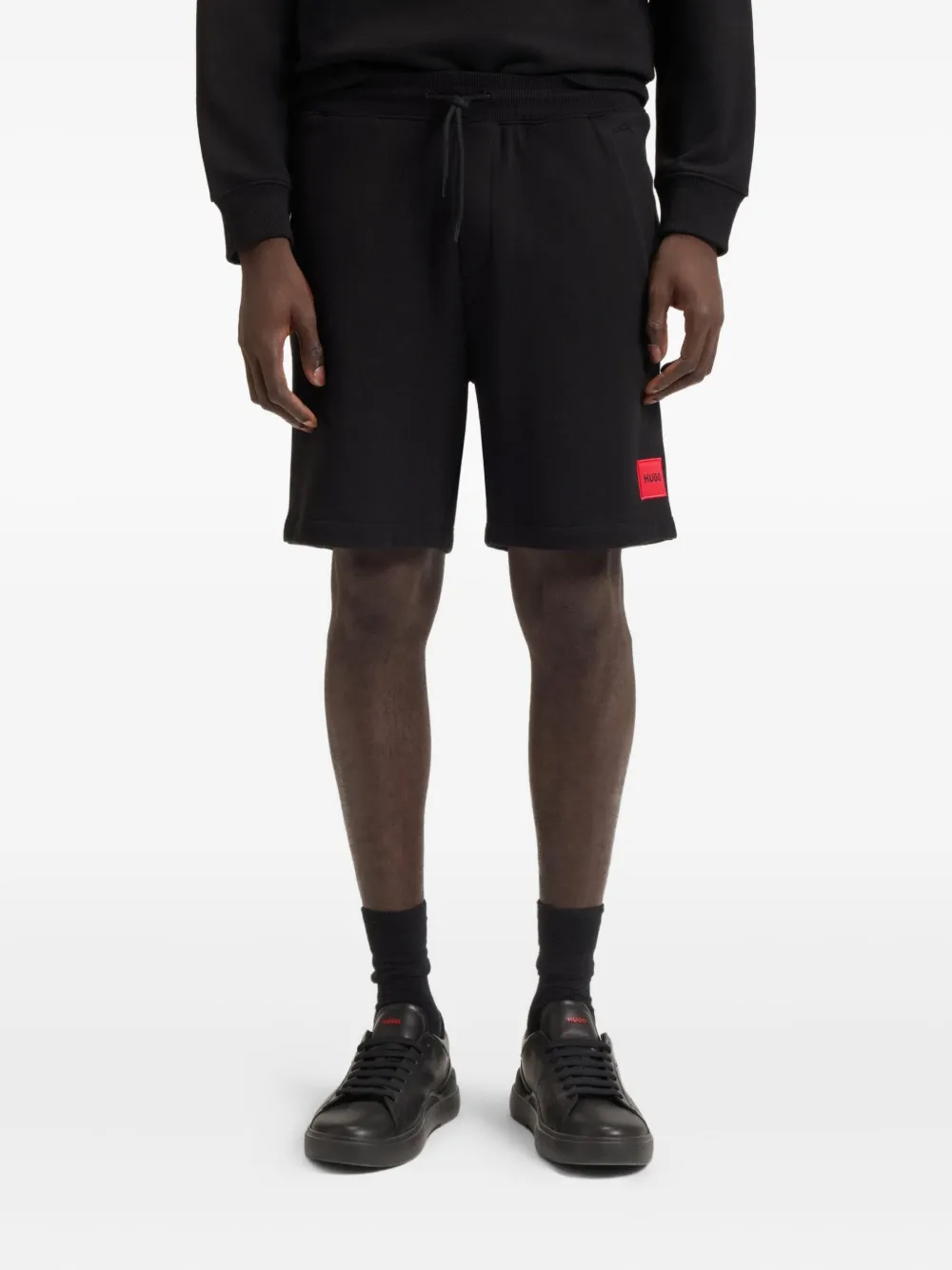 Hugo Boss Logo-plaque Drawstring Shorts In Black