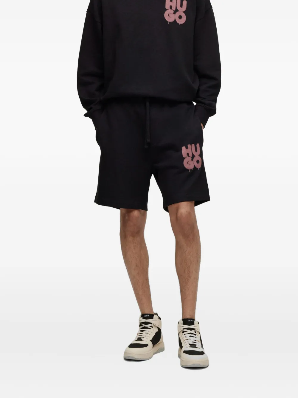 HUGO Graffiti Logo drawstring shorts Zwart