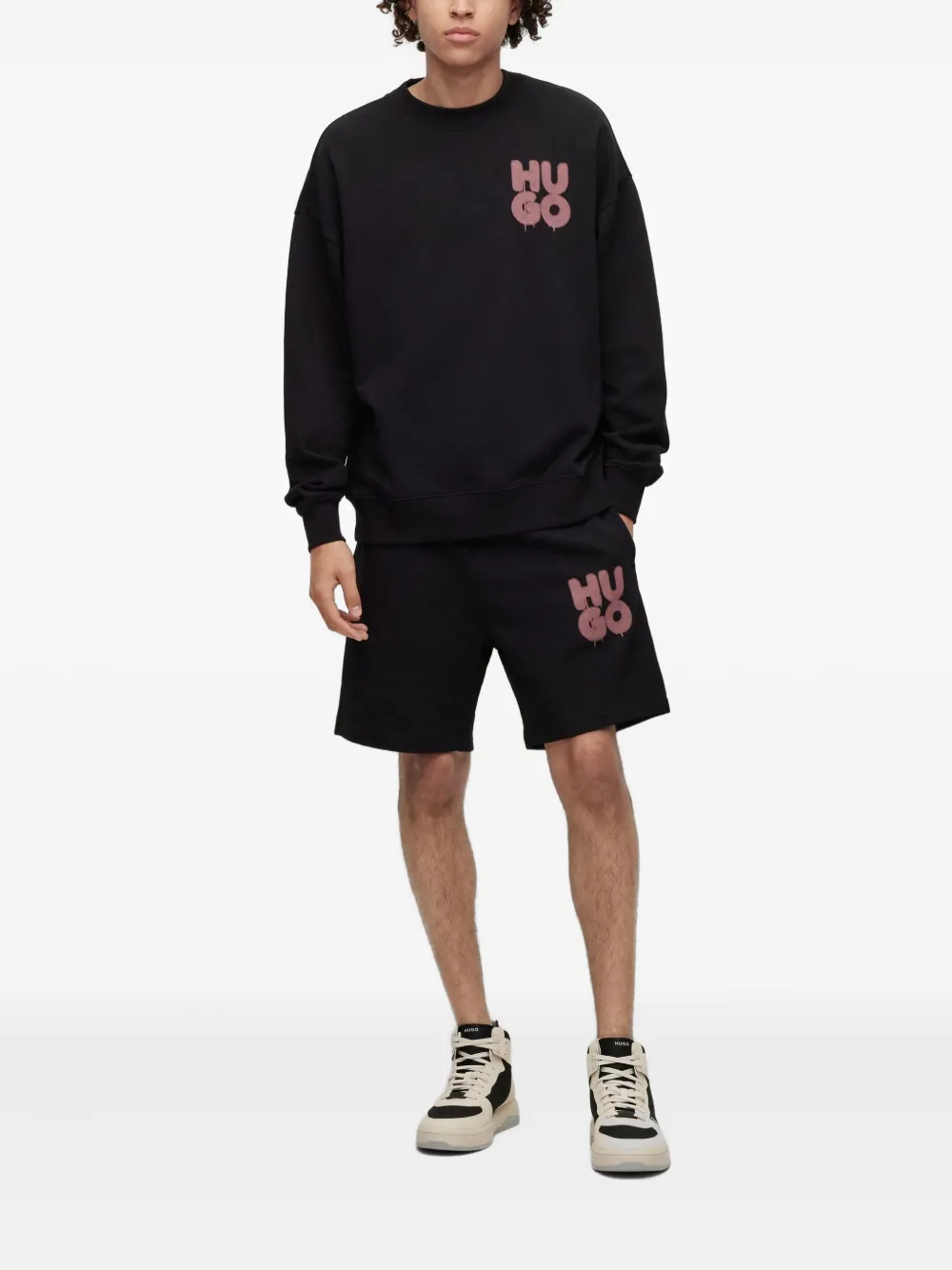 HUGO Graffiti Logo drawstring shorts Zwart