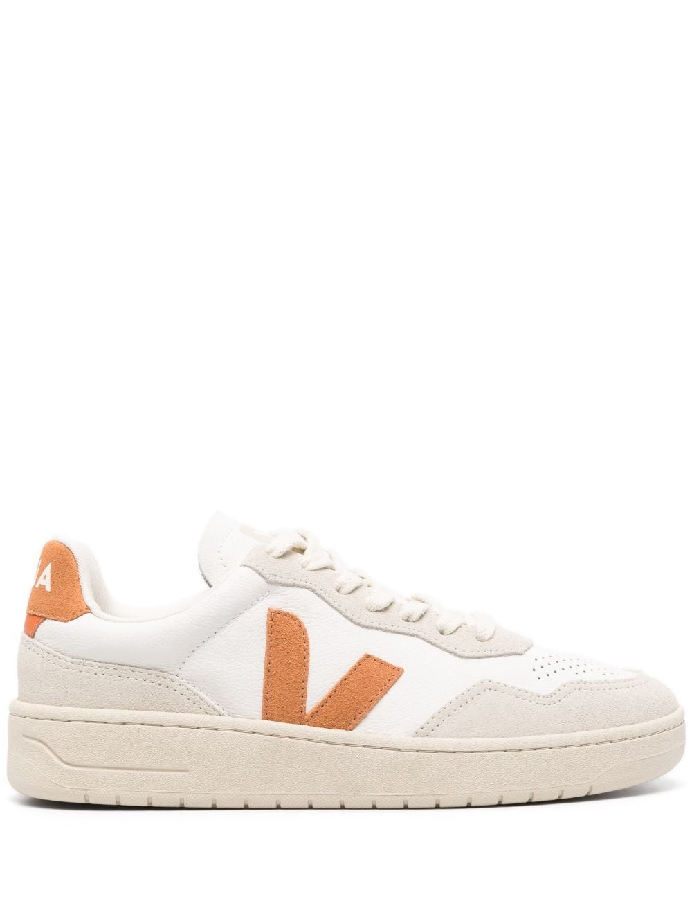 Shop Veja V-90 Leather Sneakers In White