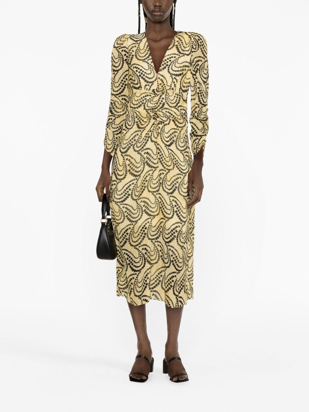 SANDRO Midi-jurk met abstracte print Geel