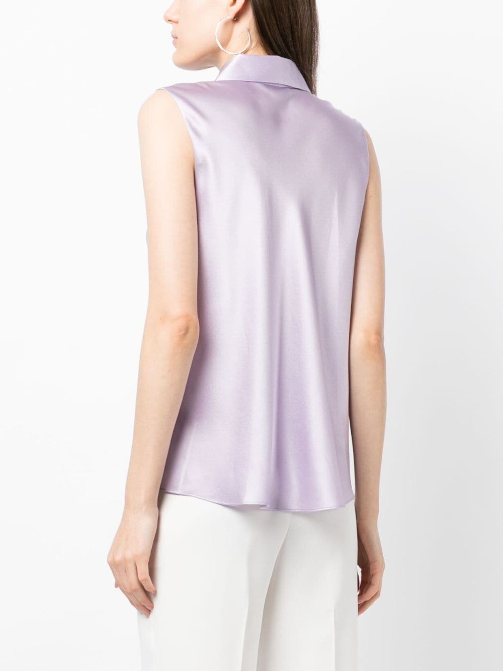 Shop Vince Sleeveless Silk Shirt In Purple