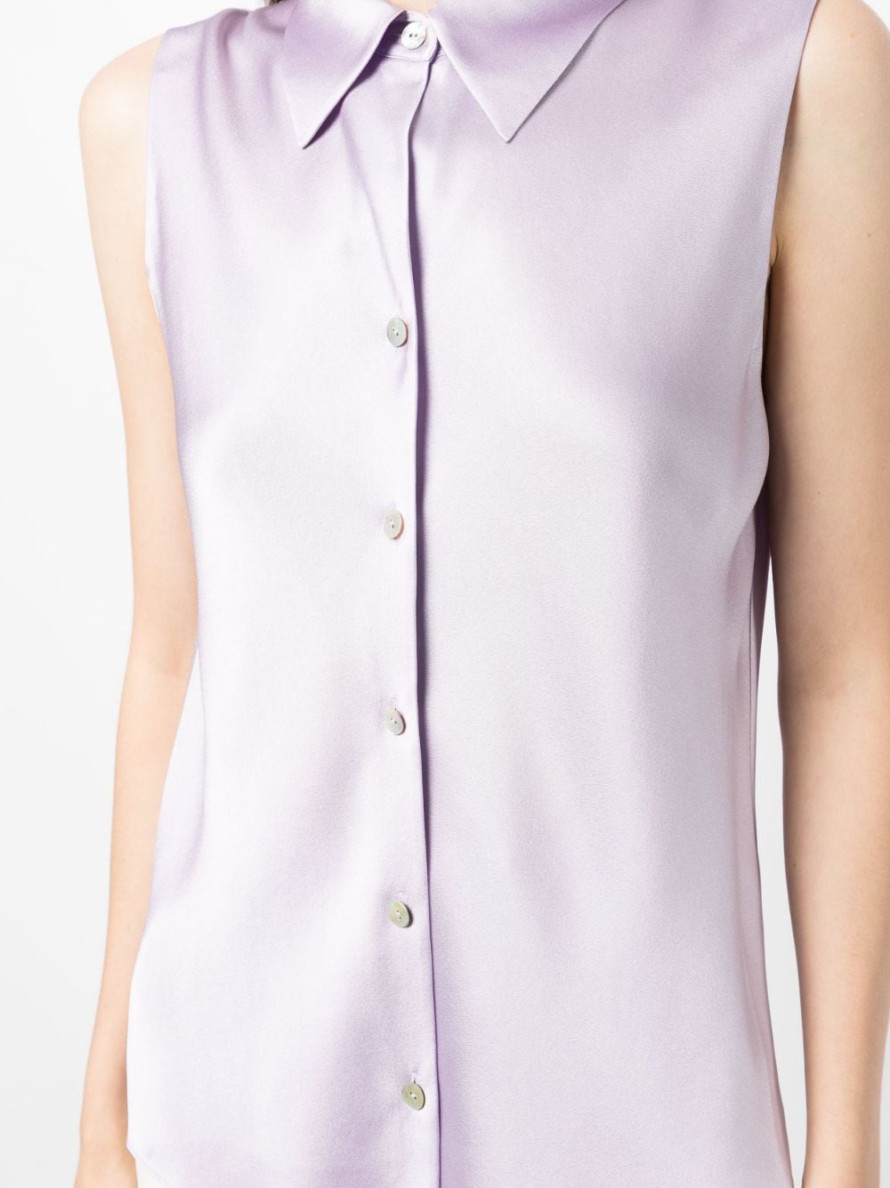 Shop Vince Sleeveless Silk Shirt In Purple