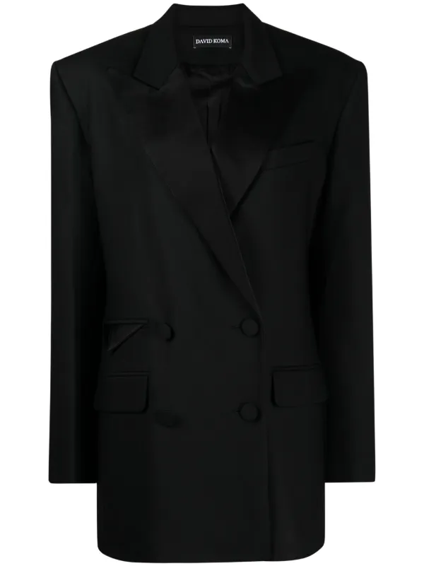 David Koma Double-breasted Tuxedo Blazer in Black