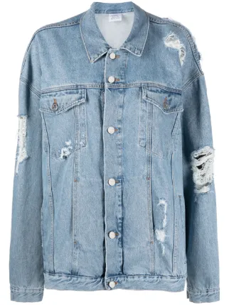 VETEMENTS ripped detail Oversized Denim Jacket Blue FARFETCH AZ