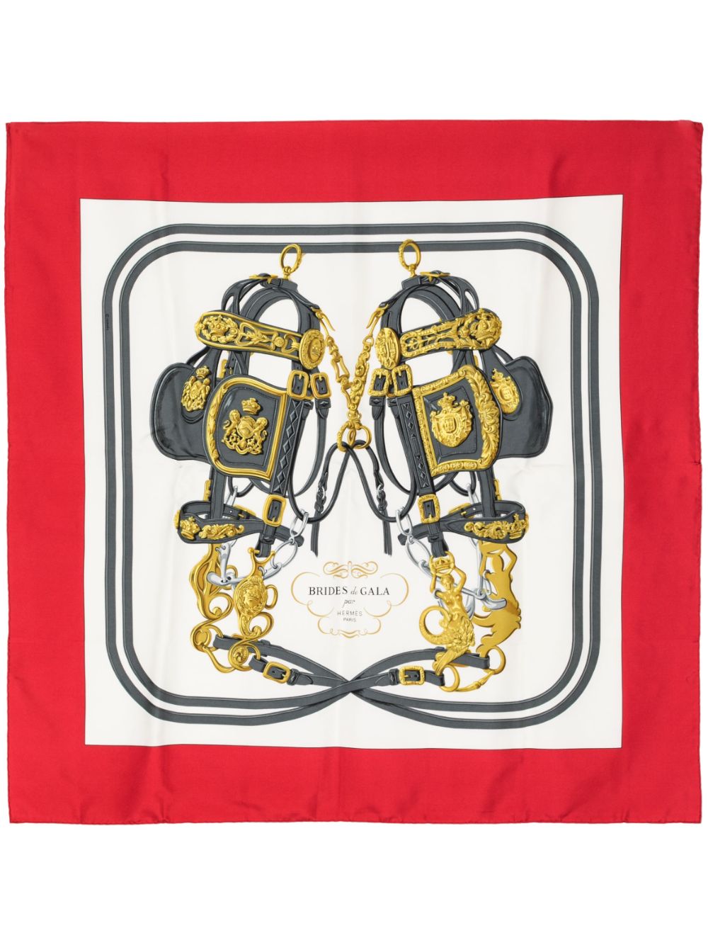 Hermès Small Red Silk Scarf - 'Brides de Gala' Motif