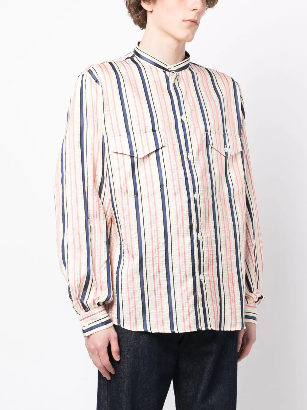 Shop Bally Stripes-print Silk Shirt In Neutrals