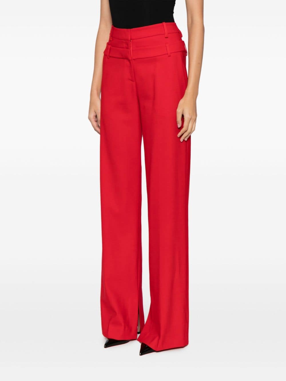 Shop David Koma Double-waistband Wide-leg Trousers In Red