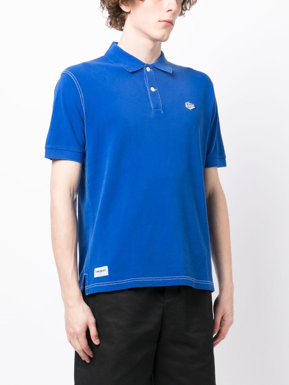 Shop Chocoolate Logo-patch Cotton Polo Shirt In Blue
