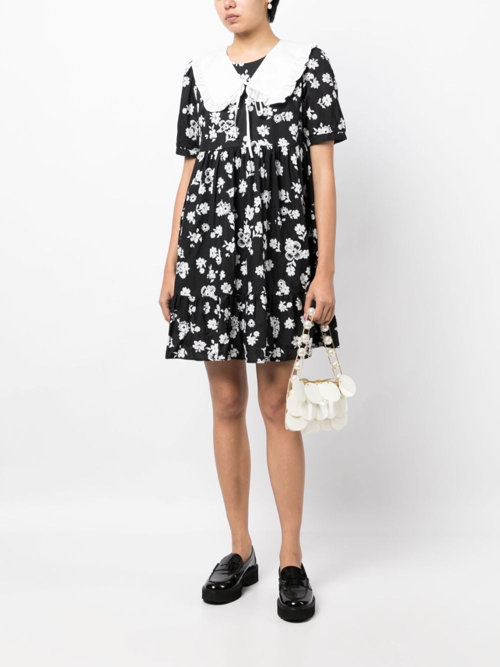 tout a coup floral-print A-line cotton dress - Zwart