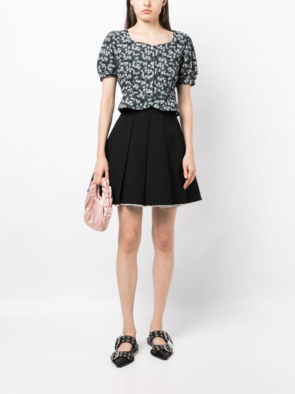 tout a coup floral-print cropped top - Zwart