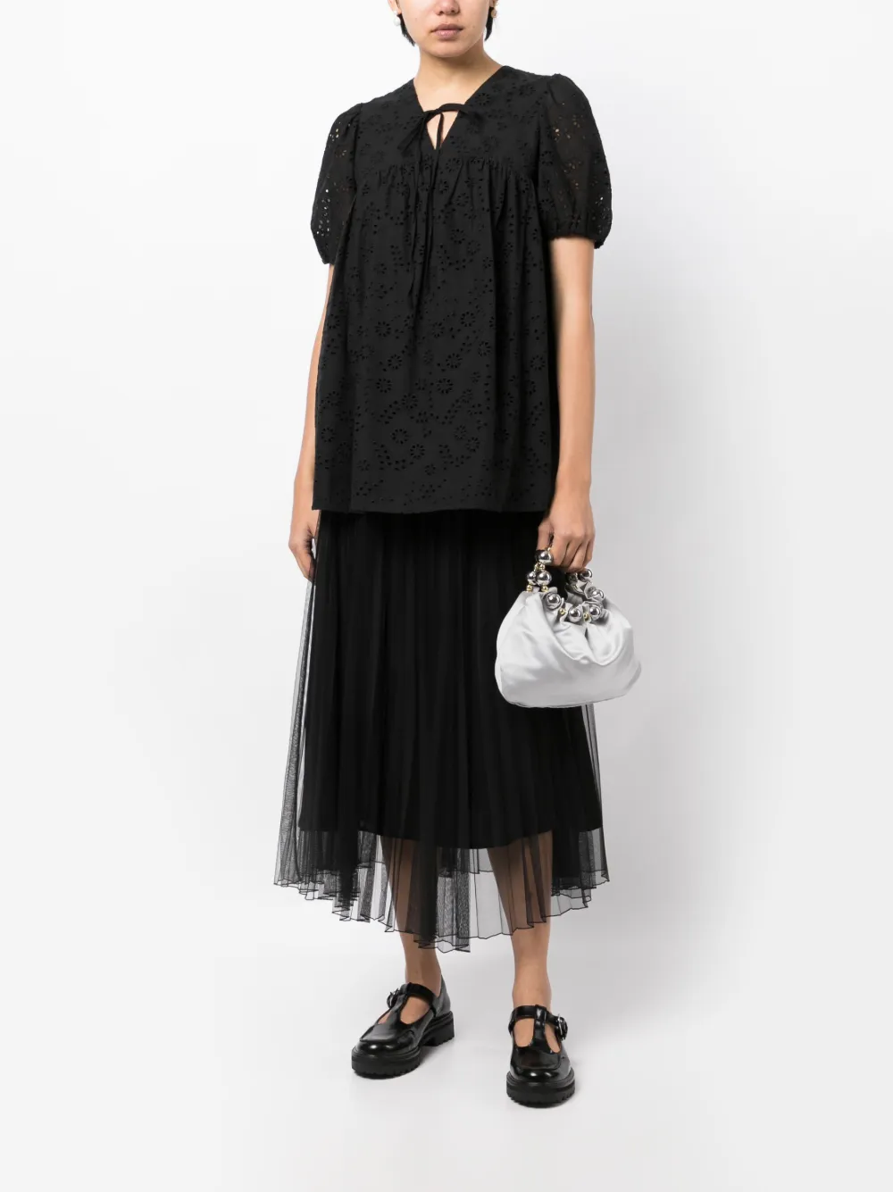 tout a coup lace A-line cotton top - Zwart