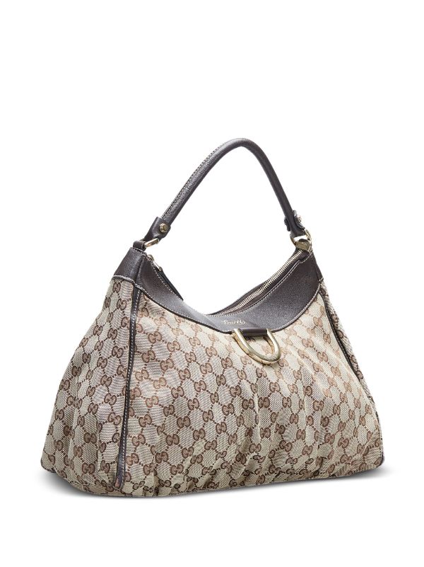 Gucci ABBEY D ring monogram GG & white leather hobo shoulder