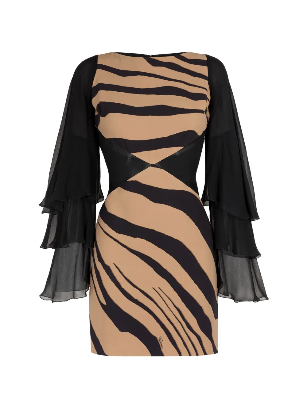 Roberto Cavalli tiger-print tiered-sleeve dress - Schwarz