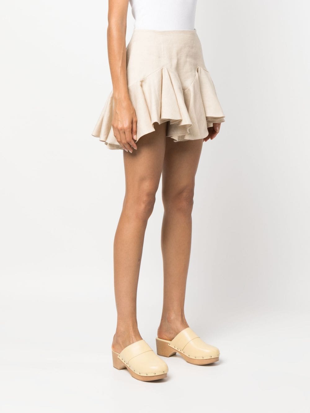 Shop Pnk Ruffled Cotton-linen Blend Miniskirt In Neutrals