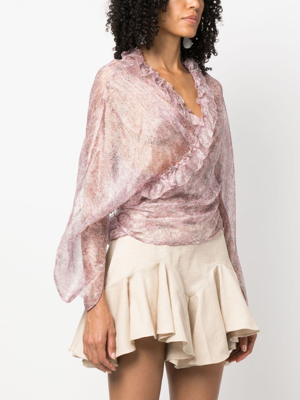 Shop Pnk Abstract-print Silk Blouse In Pink