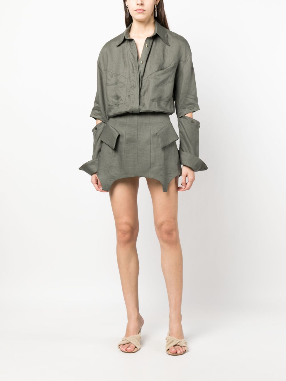 Shop Pnk Long-sleeve Linen Shirtdress In Green