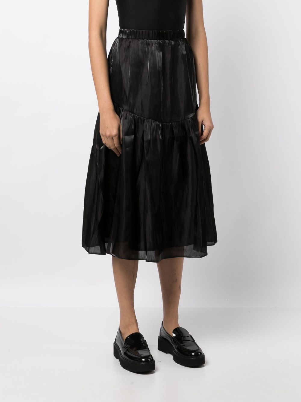 Shop Tout A Coup Gathered Textured Midi Skirt In Black