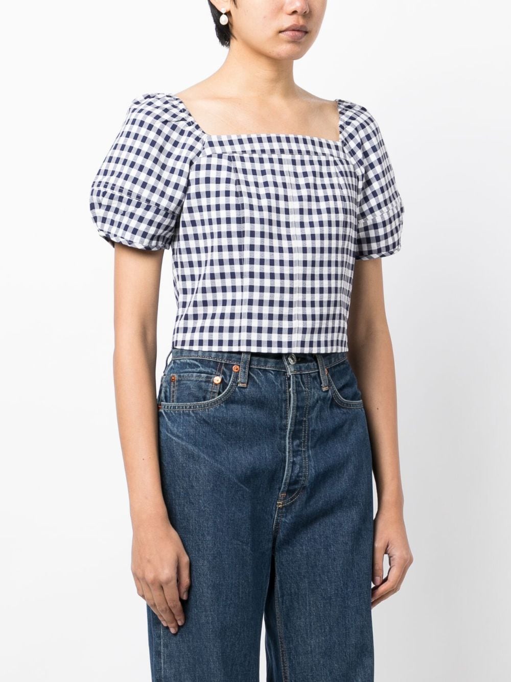 Shop Tout A Coup Check-print Cropped Top In Blue