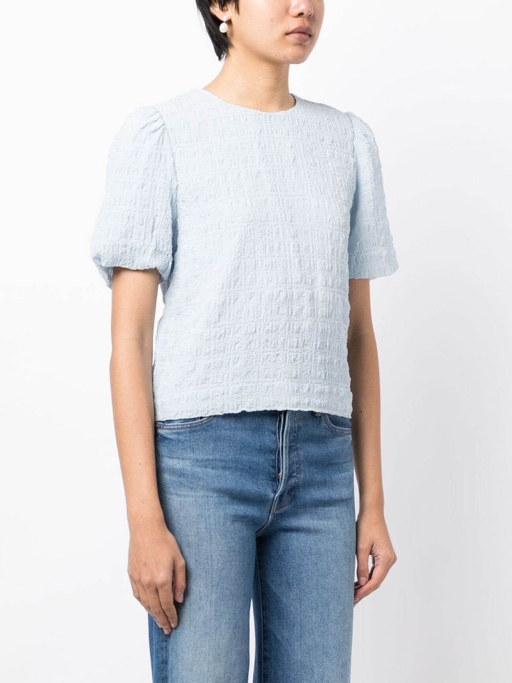 Shop Tout A Coup Smocked-effect T-shirt In Blue