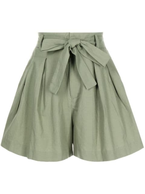 tout a coup belted pleated cotton shorts