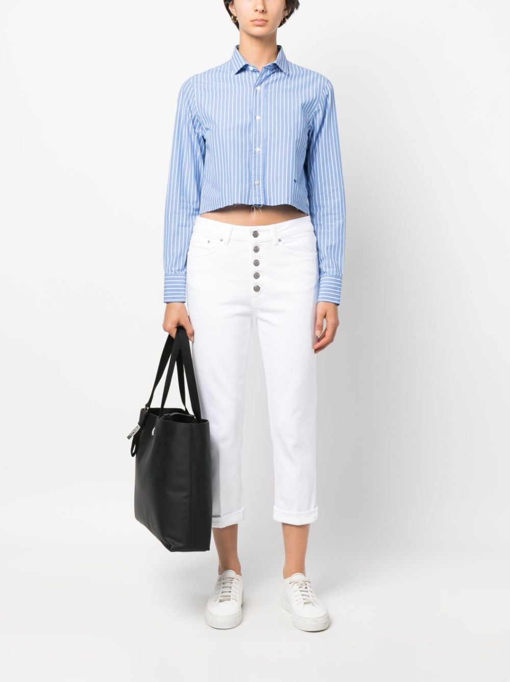 Shop Dondup High-waisted Cropped Jeans In Weiss