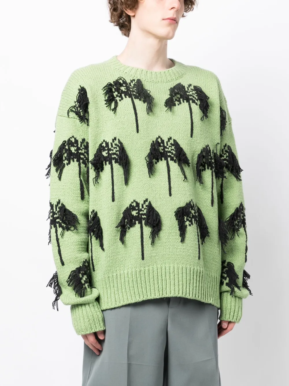Jil Sander Intarsia Fringed Cotton-blend Jumper In Green
