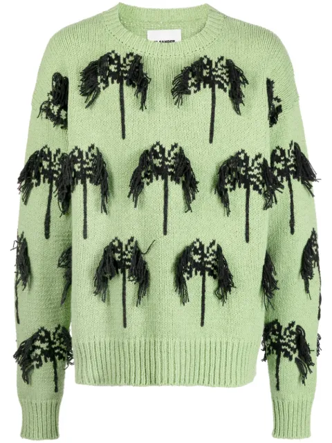 Jil Sander Intarsia fringed cotton-blend jumper