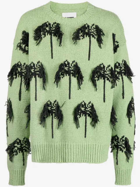 Jil Sander suéter tejido en intarsia y flecos