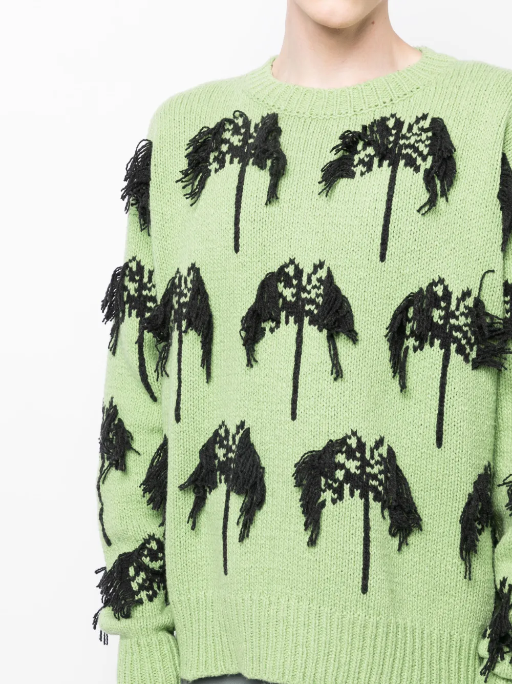 Jil Sander Intarsia Fringed Cotton-blend Jumper In Green