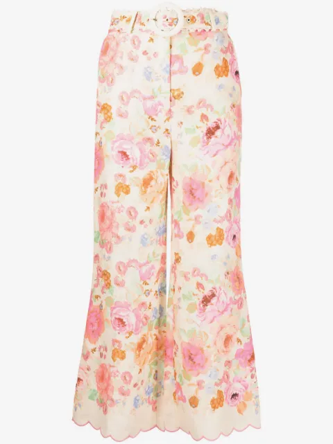 ZIMMERMANN Raie floral-print flared linen trousers