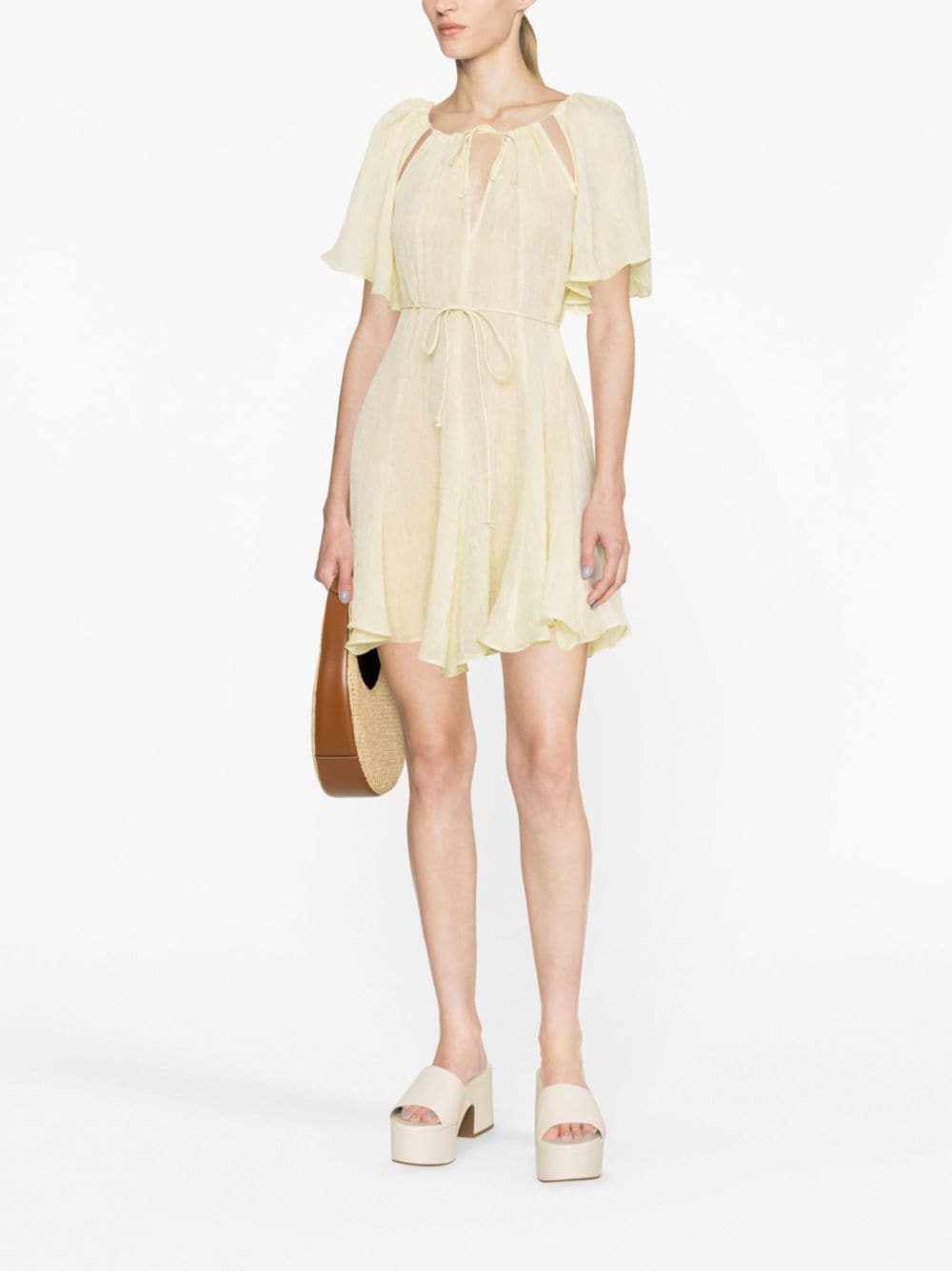 Shop Pnk Cut-out Linen Minidress In Yellow