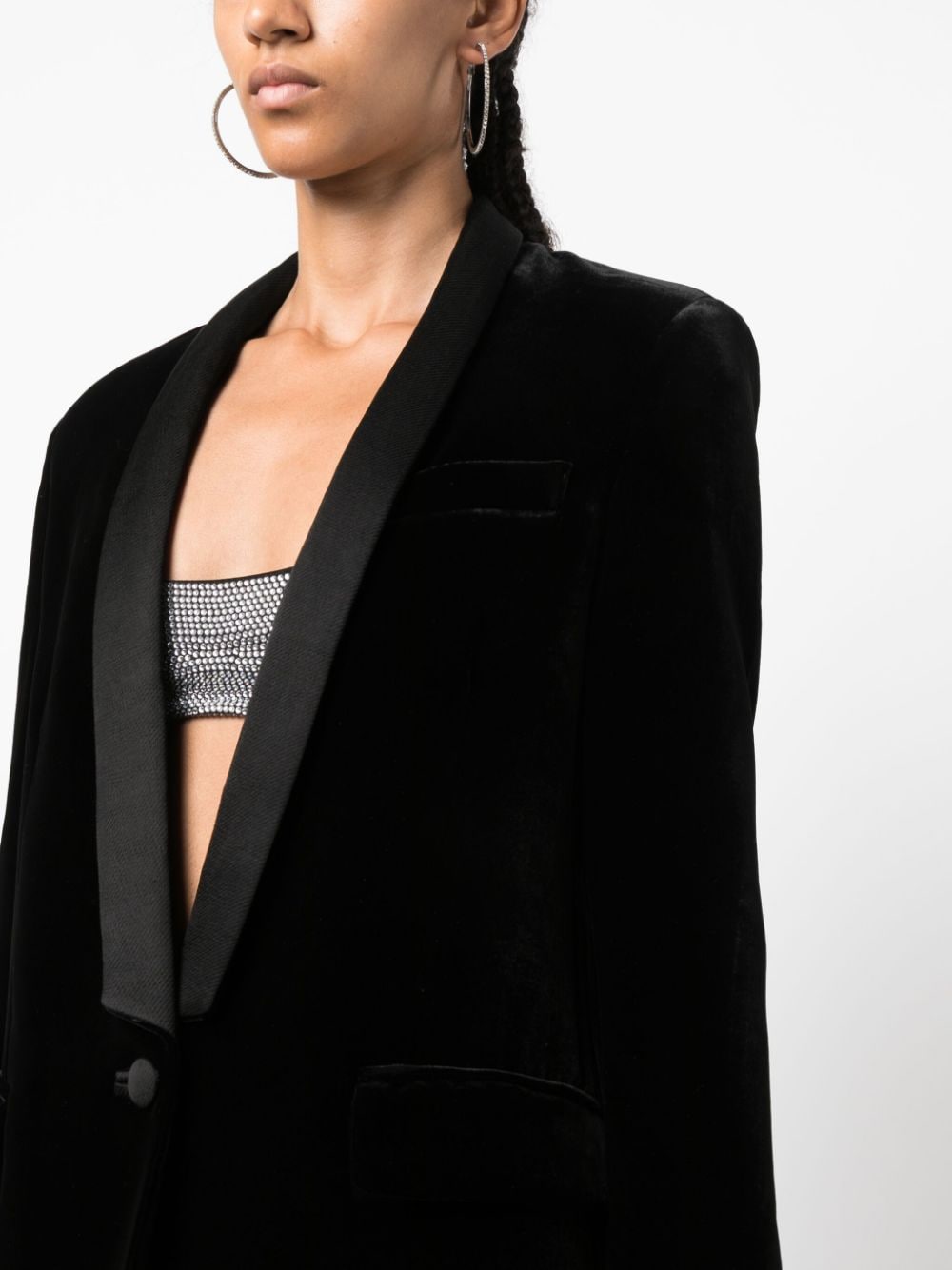 Shop Pnk Single-breasted Velvet Blazer In Black