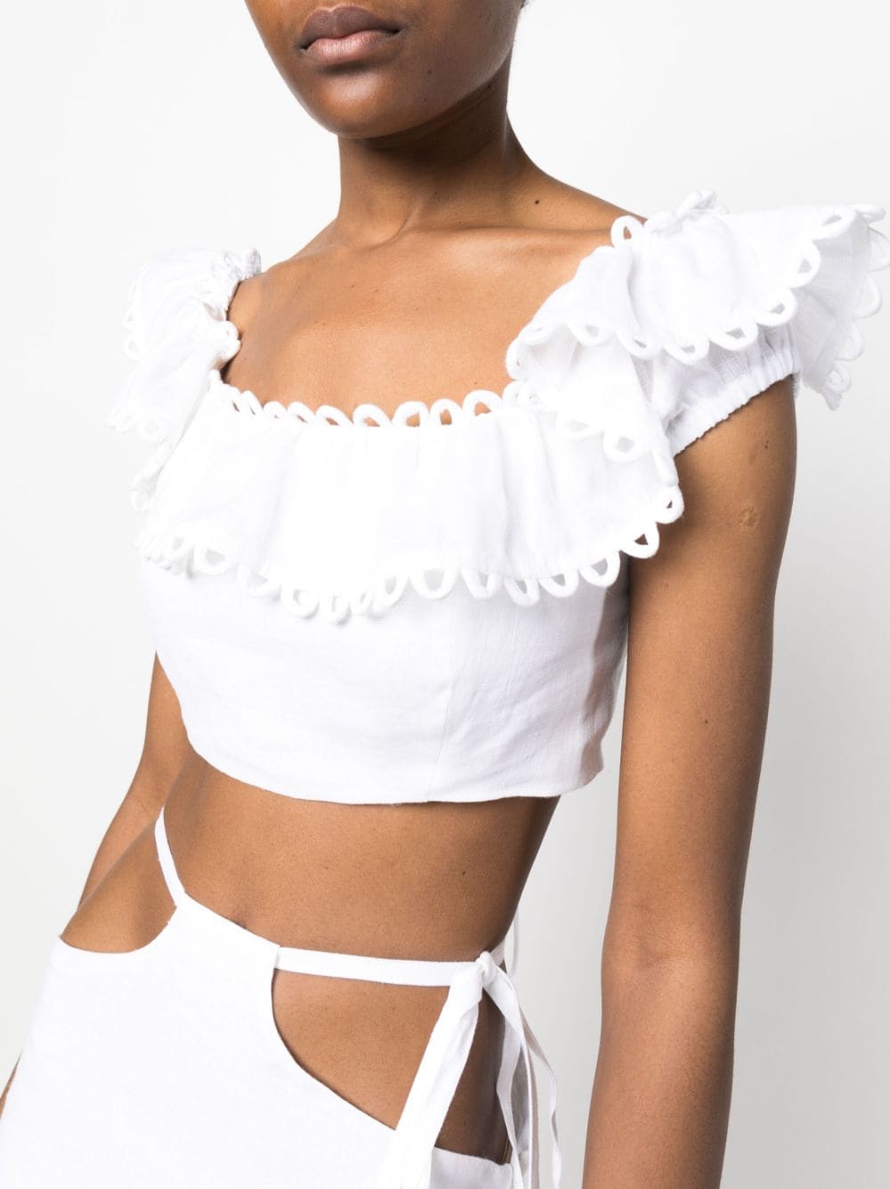 Shop Pnk Off-shoulder Linen Crop Top In White