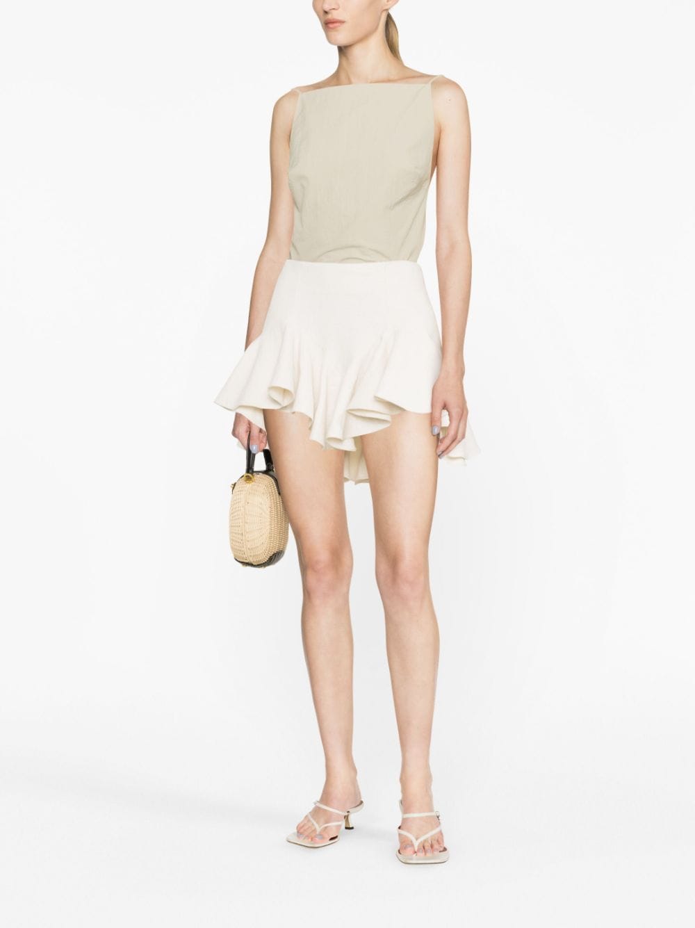 Shop Pnk Ruffled Asymmetric Miniskirt In Neutrals