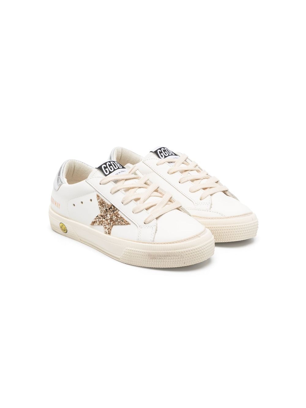 Golden Goose Kids' May Leather Sneakers In White