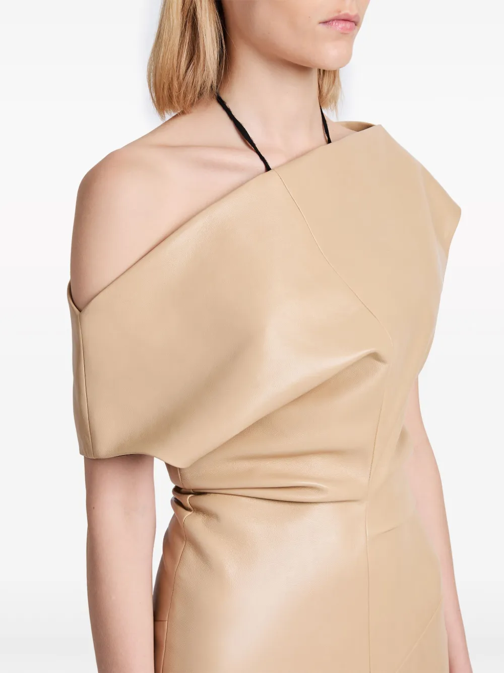 Shop Proenza Schouler Rosa Off-shoulder Leather Dress In Neutrals