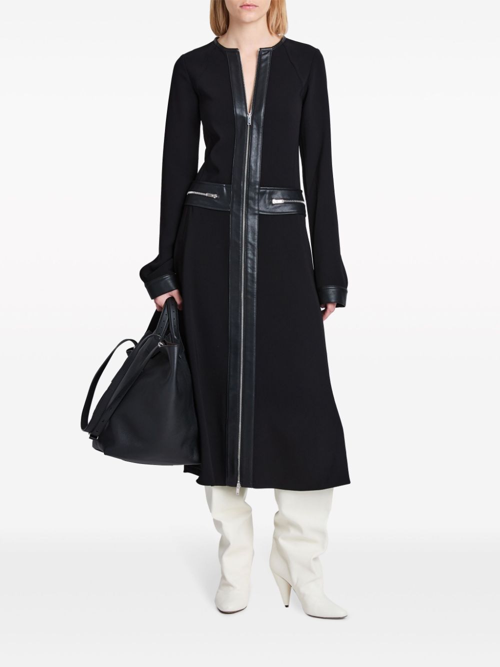Shop Proenza Schouler Faux-leather Trim Long-sleeved Midi Dress In Black