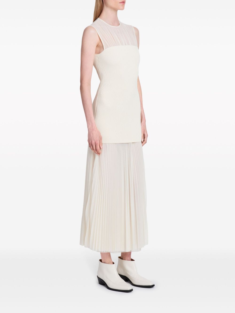 Shop Proenza Schouler Niki Ribbed-knit Panel Pleated Maxi Dress In Neutrals