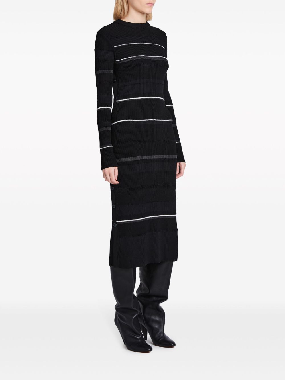 Shop Proenza Schouler Striped Ribbed Midi Dress In 黑色
