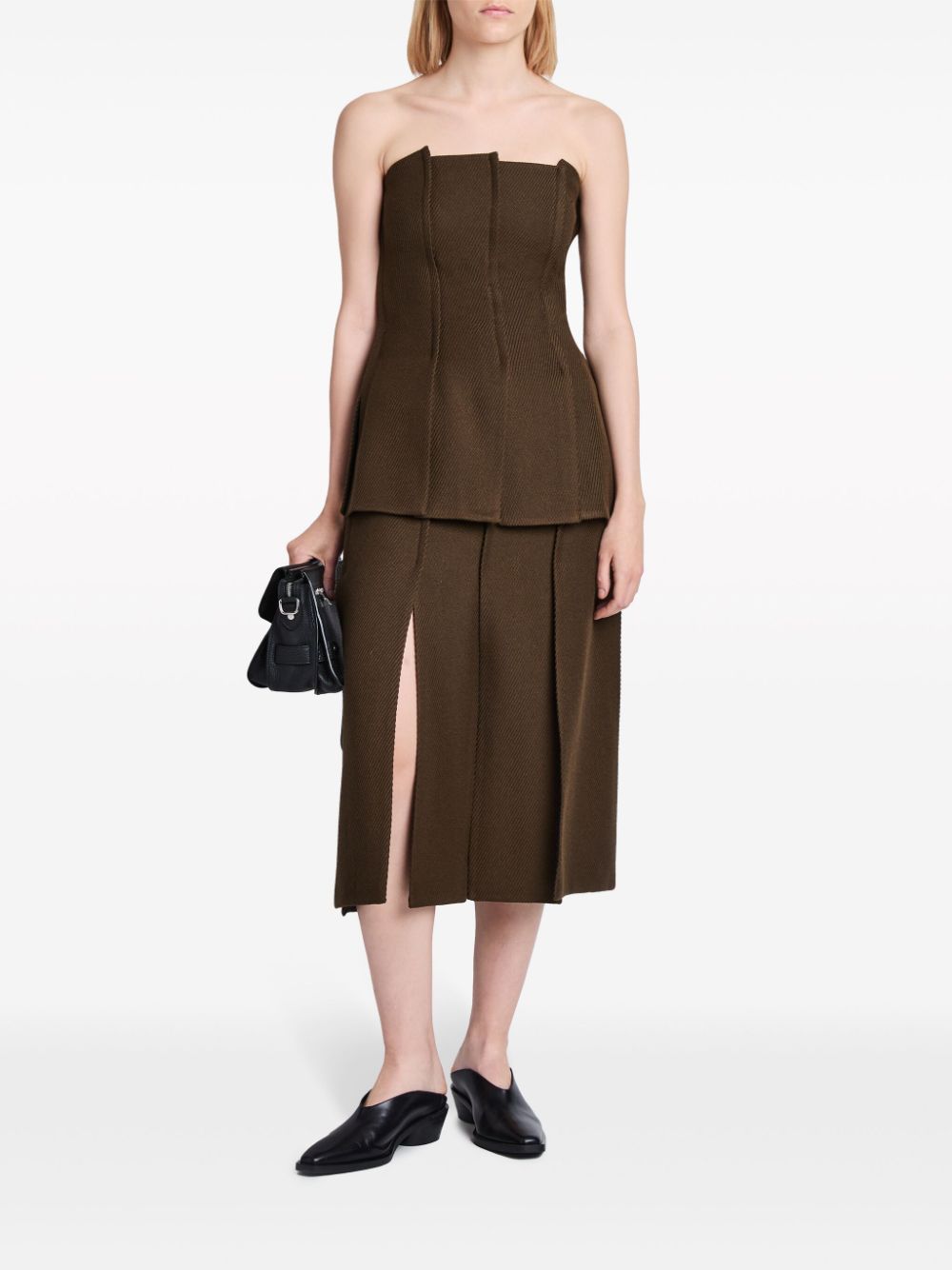 Shop Proenza Schouler High-waist Twill Midi Skirt In Brown