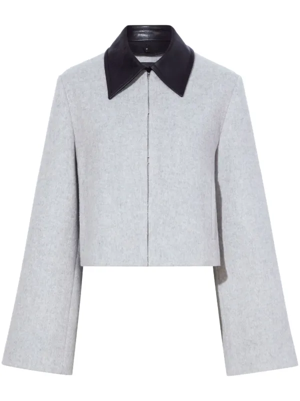 Proenza Schouler Bridget Leather-collar Cropped Jacket in Grey