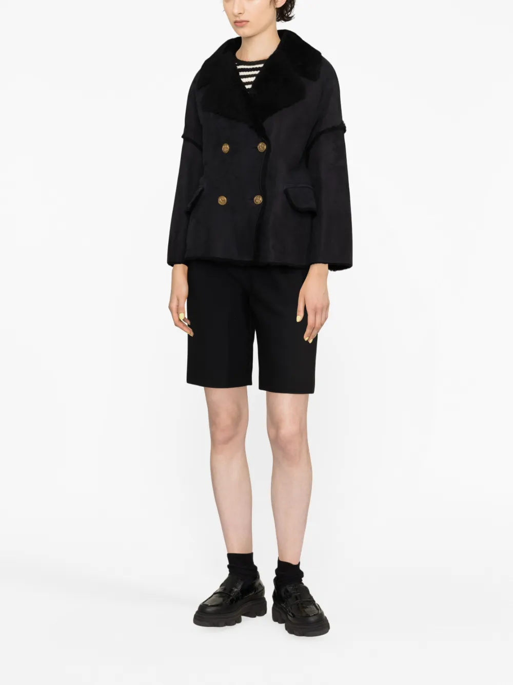 RED Valentino Leren sailorjas - Zwart