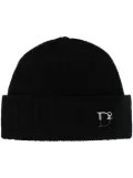 DSQUARED2 monogram-plaque knitted beanie - Black